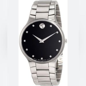 Movado Men's Serio Stainless Steel Black Diamond Marker Museum Dial Watch